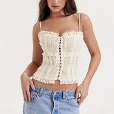 Elfenbeinfarbenes Plissee-Top mit Pailletten